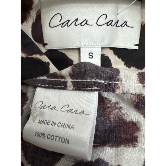 Cara Cara V Neck Blouse animal print cuff ties brown tan small - Picture 4 of 13